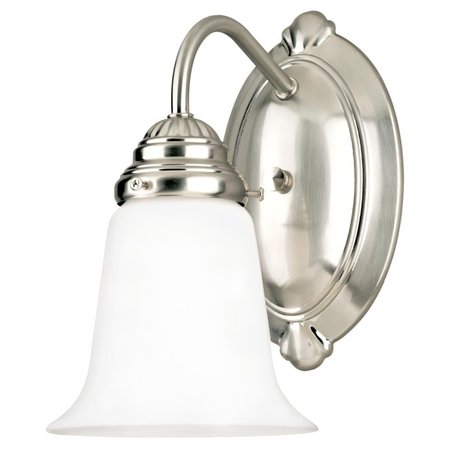 WESTINGHOUSE Fixture Wall UnMount 60W Traditional, Brushed Nickel White Opal Bell Glass 6649600